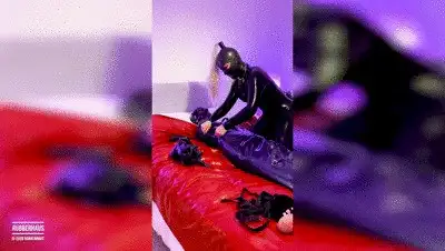 RubberHaus - Heavy rubber sleepsack for gimp with teasing and facefucking