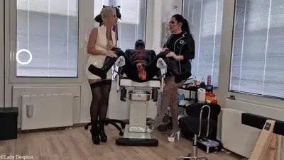 Lady Despina - Rubber slave tested on the gyn chair