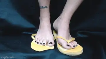 Double Trouble - Yellow Flipflops Closeup Shoeplay