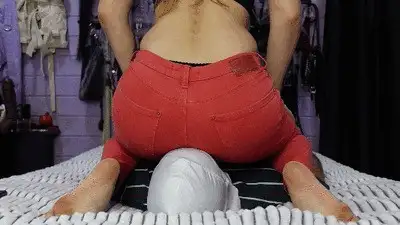 Dirty Priest hardcore domination - Emptying his balls while sitting on his face in red jeans