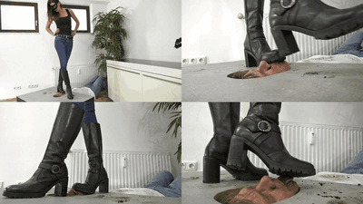 Using his face and tongue to clean my boots (small version)