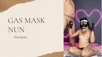 nun gas mask in leather gloves handjobs