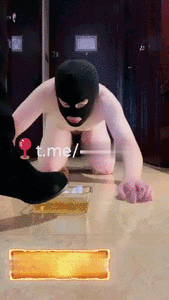 Sexy Naked Fair Slave Dog Kneels on the Floor with His Head Stomped by the Goddess into Her Bowl of